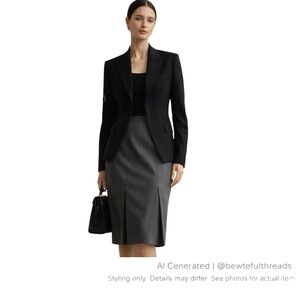 Holt Renfrew Gray Wool Pencil Skirt M 8-10 Tailored Pleat Luxe Chic